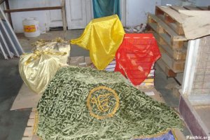 Holy Saroops of Guru Granth Sahib Ji stacked in a filthy corner of the complex.